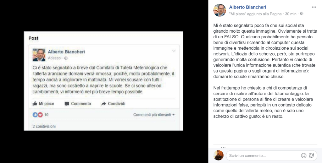 screenshot post fake alberto biancheri