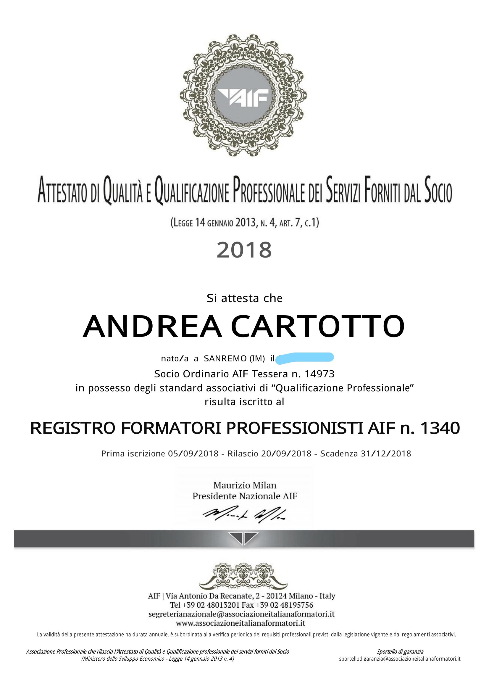 Iscrizione Cartotto Registro Formatori Professionisti